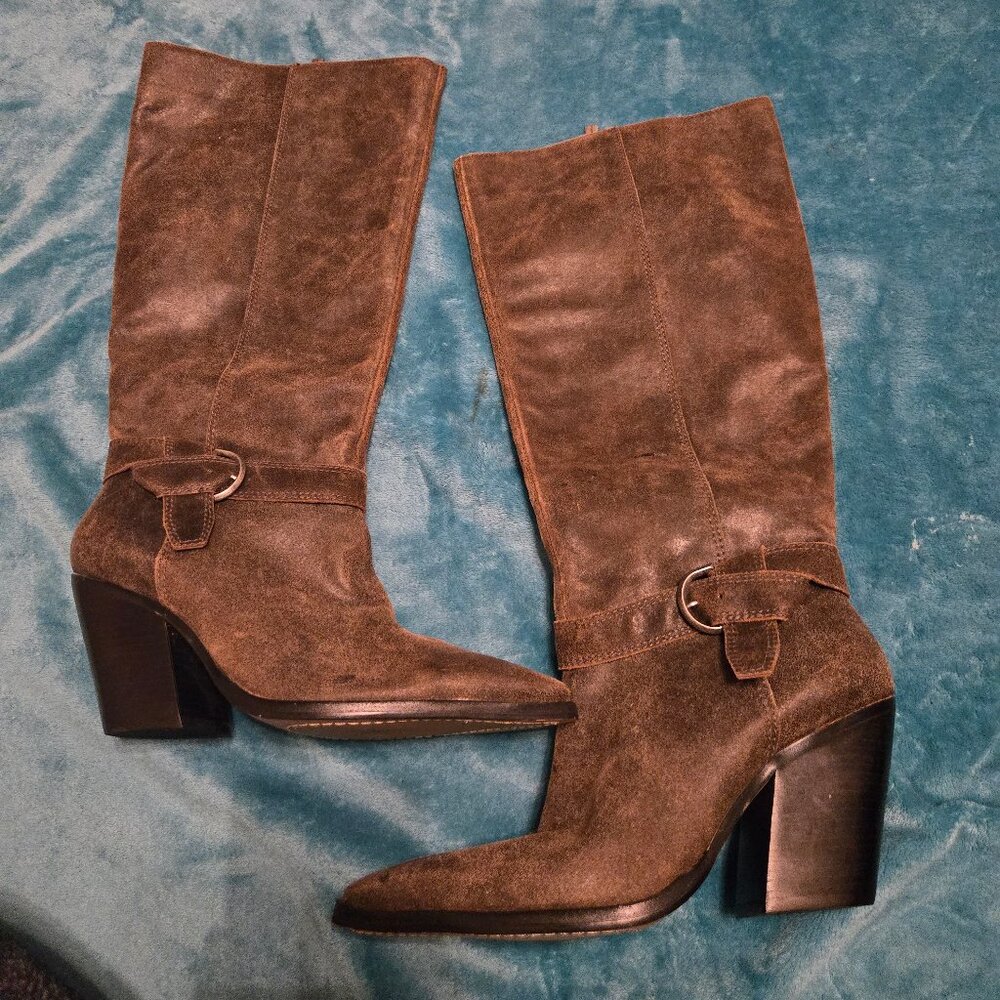 Brand New Vince Camuto, tall distressed leather boot. 9.5M with wide calf.